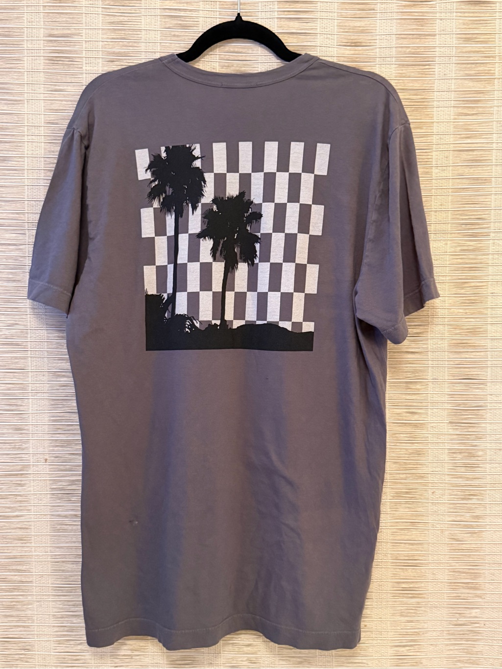 James Perse Gray Short Sleeve Tee With Black Palm-Check Graphic Sz 3 = L